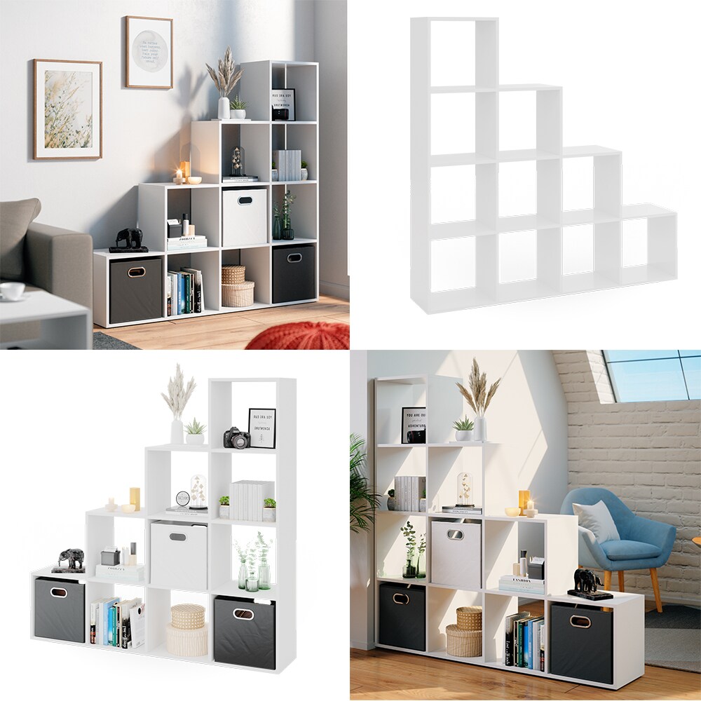 VICCO Treppenregal 10 Fächer Weiß - Raumteiler Stufenregal Bücherregal Büro Büroregal Standregal