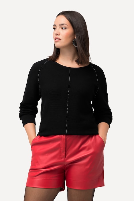 Pullover, Querrippen, Ziersteine, Rundhals, Langarm