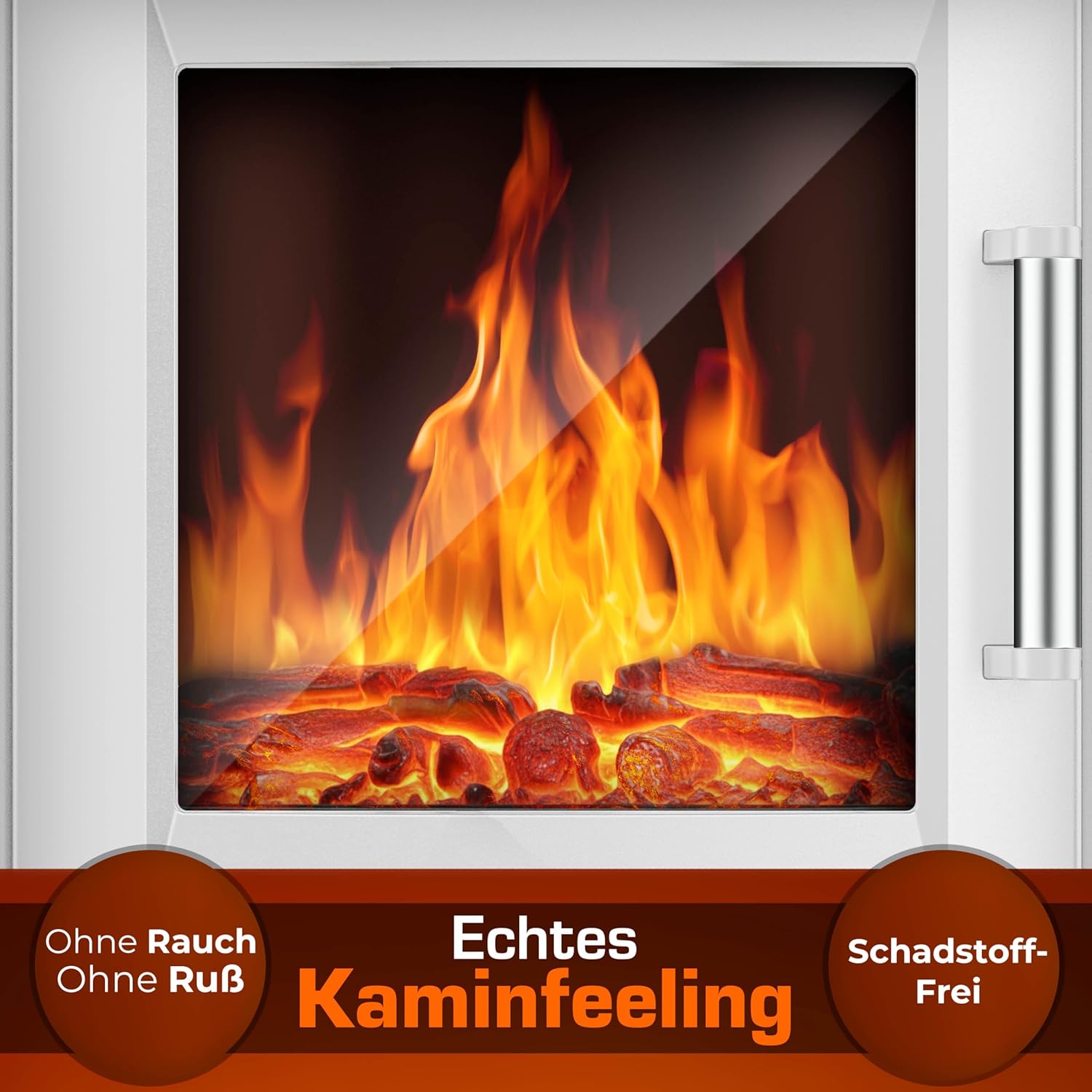 TRESKO® Elektrokamin mit Heizung inkl. Fernbedienung & WiFi App | Kamin elektrisch 1800W LED-Flammeneffekt Farbmodi | Kaminfeuer Thermostat, Timer | Elektro Kaminofen Standkamin 2 Heizstufen (Weiß)