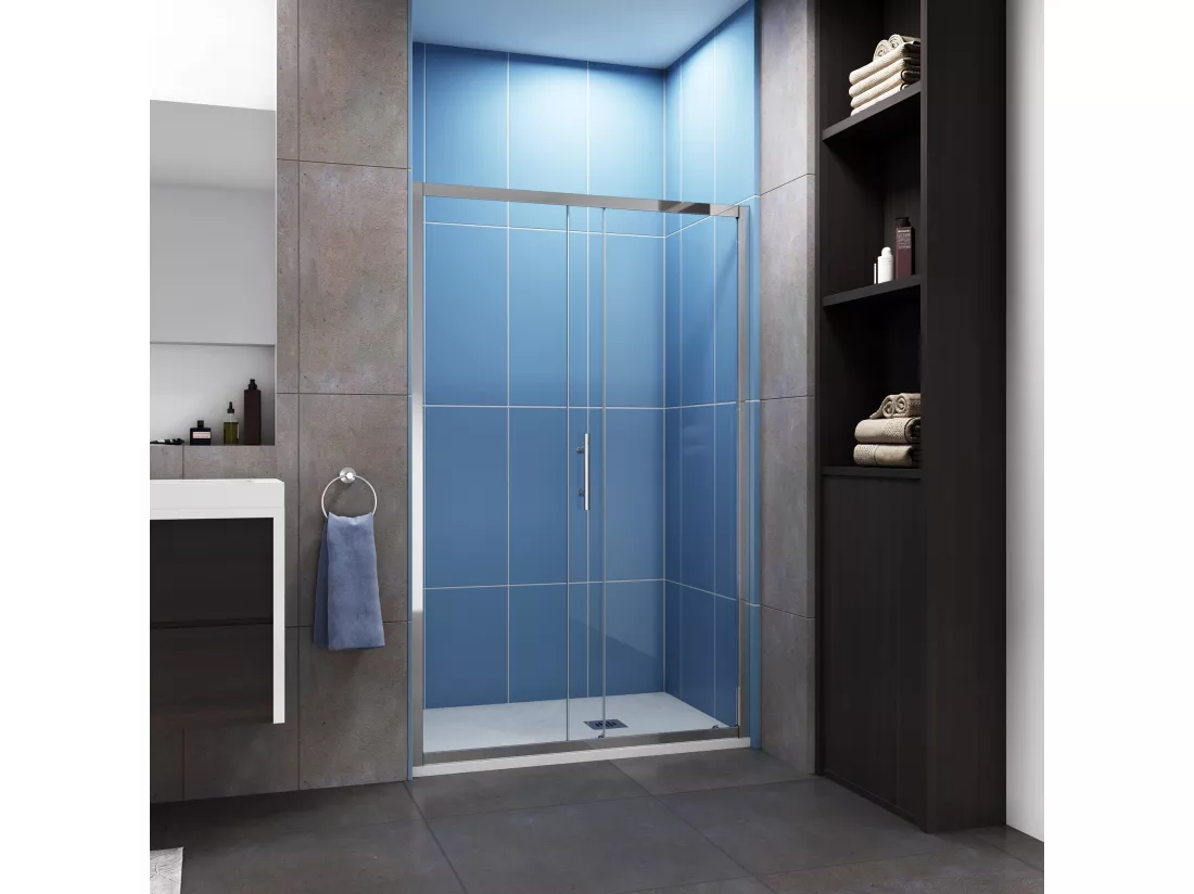 Porte de douche coulissante 140x190cm en 5mm verre trempé, porte de douche Hauteur 190cm - 2 volets