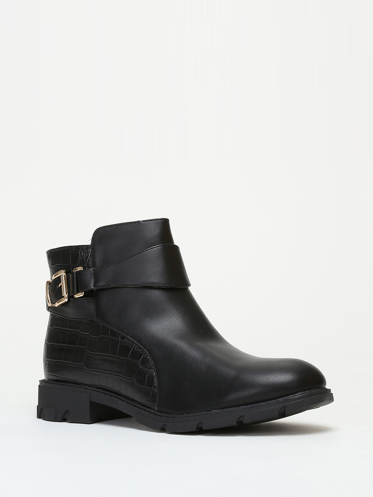 Bottines texturées à brides grandes tailles- Noir