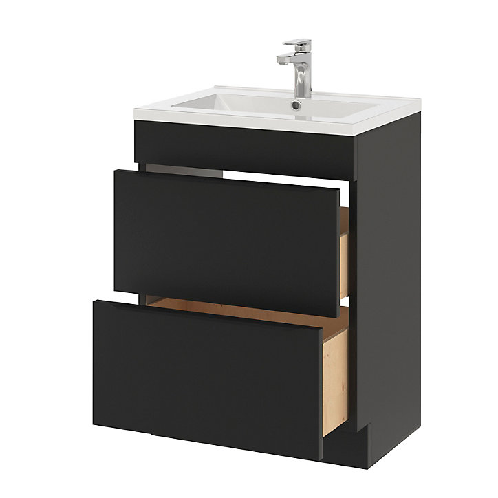Ensemble salle de bains l.60 cm meuble à poser Imandra noir mat + plan vasque céramique blanc
