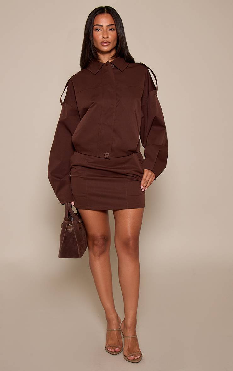 Chocolat Veste Bomber Petite Avec Détails De Coutures