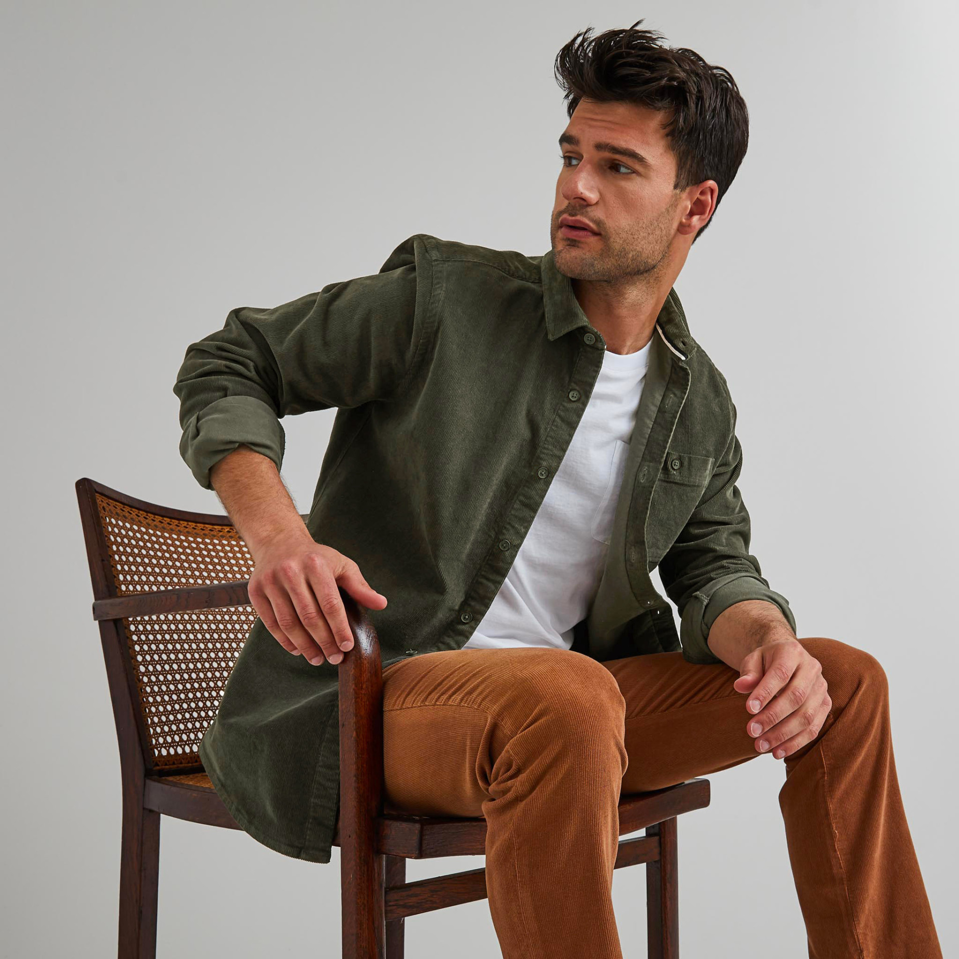 Chemise classique kaki foncée coton - modèle Onca