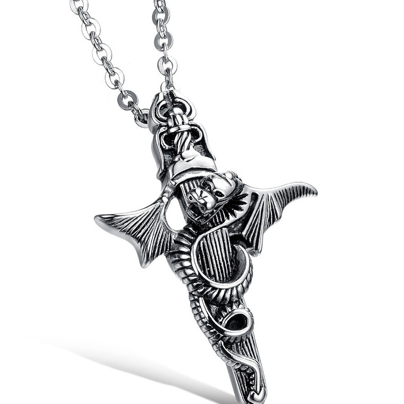 Collier Pendentif Homme Dragon en Acier Inoxydable