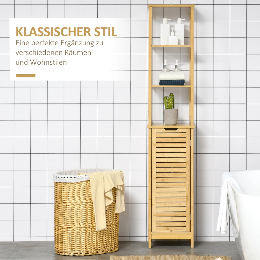 kleankin Badezimmerschrank mit 3 Ablagen natur
