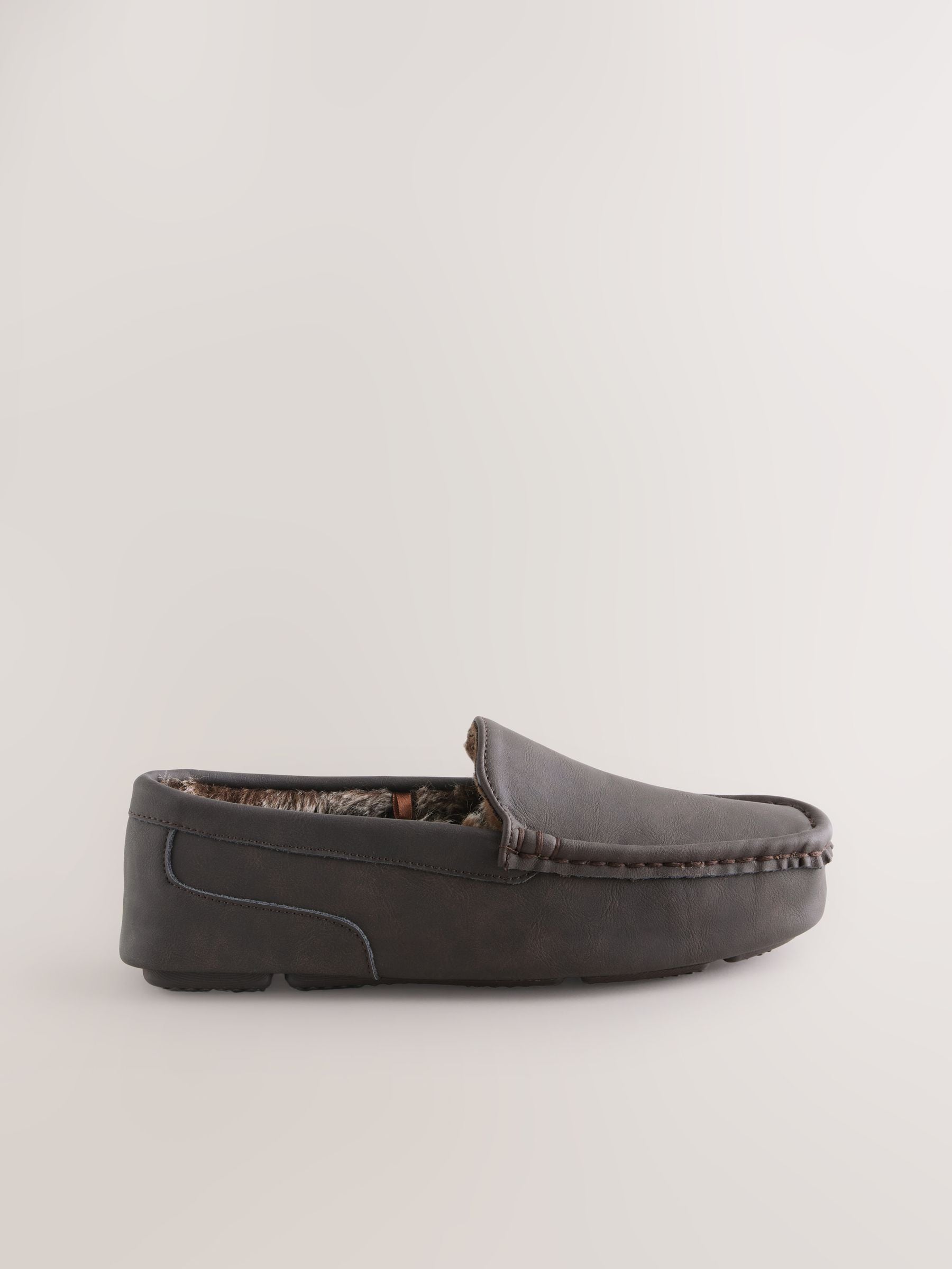 Bruin - Moccasinpantoffels met voering van imitatiebont
