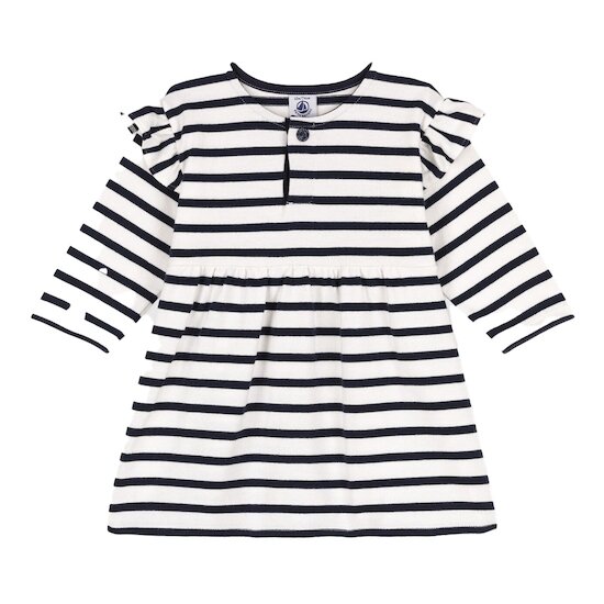 Robe manches longues bébé rayée marinière en jersey épais   Blanc Marshmallow/Bleu Smoking        3 mois   de               Petit Bateau