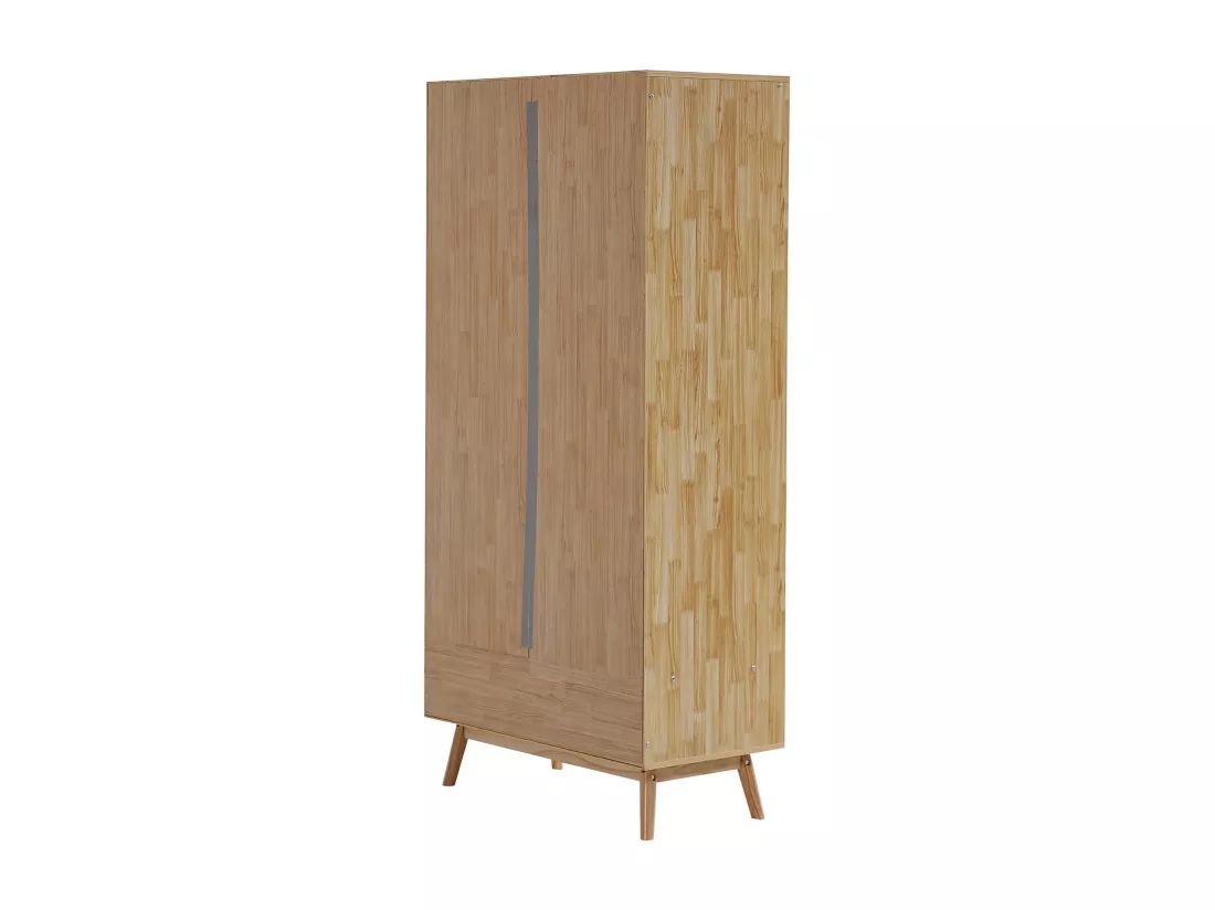 Armoire avec tringle - 2 portes grillagées en rotin et 1 compartiment abattant - Naturel