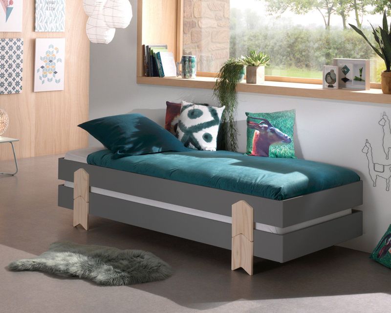 Vipack - Modulo Arrow - Eenpersoonsbed - Grijs - Stapelbaar - 90x200
