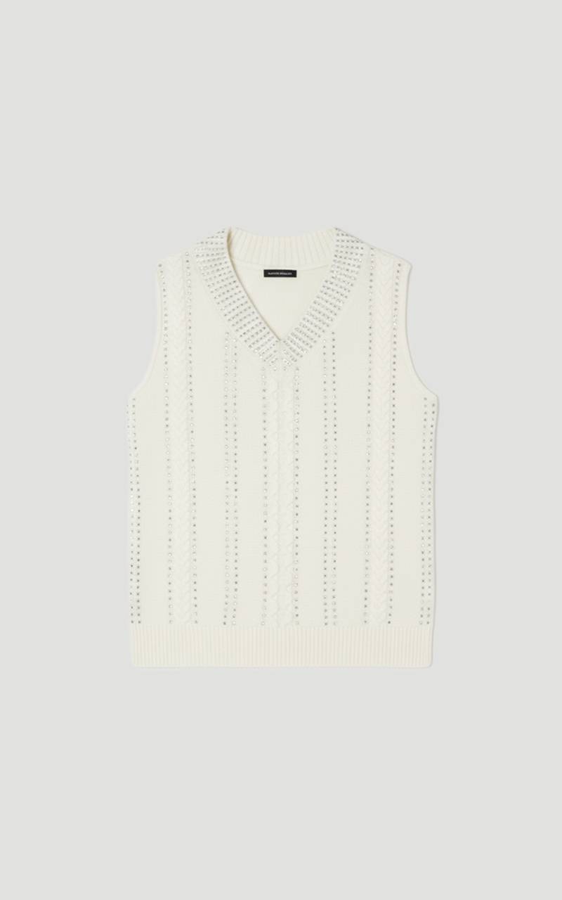 KarenMillen Débardeur Tricoté Col V Orné de Strass Thermocollants