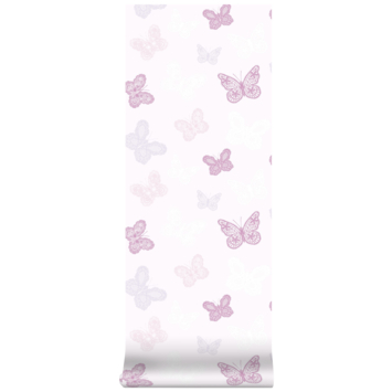 Vliesbehang vlinders wit-roze (dessin 100114)