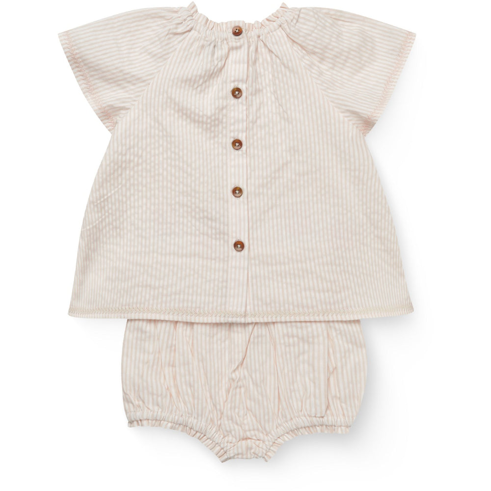 Køb COPENHAGEN COLORS Dusty Rose W Cream Stripe W. Flower Seersucker Baby-Set W. Embroidery