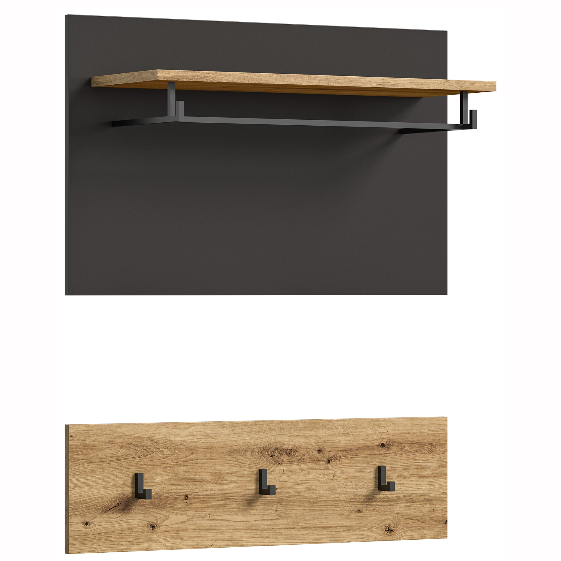 2-tlg Garderobenpaneel-Set - Artisan Eiche - Basalt grau - 80 cm
