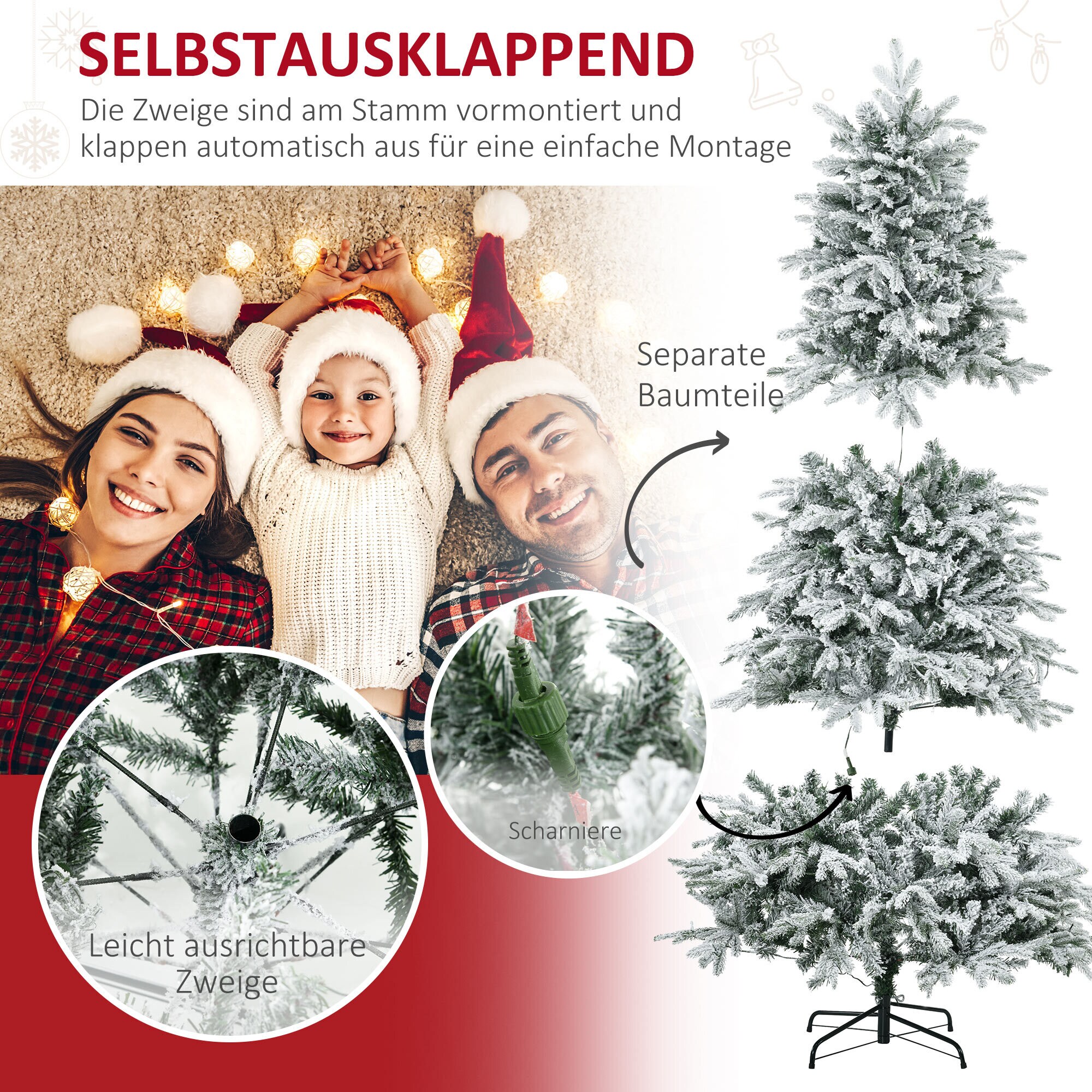 HOMCOM Künstlicher Weihnachtsbaum mit Kunstschnee und 888 Zweigen weiß 105L x 105B x 180H cm