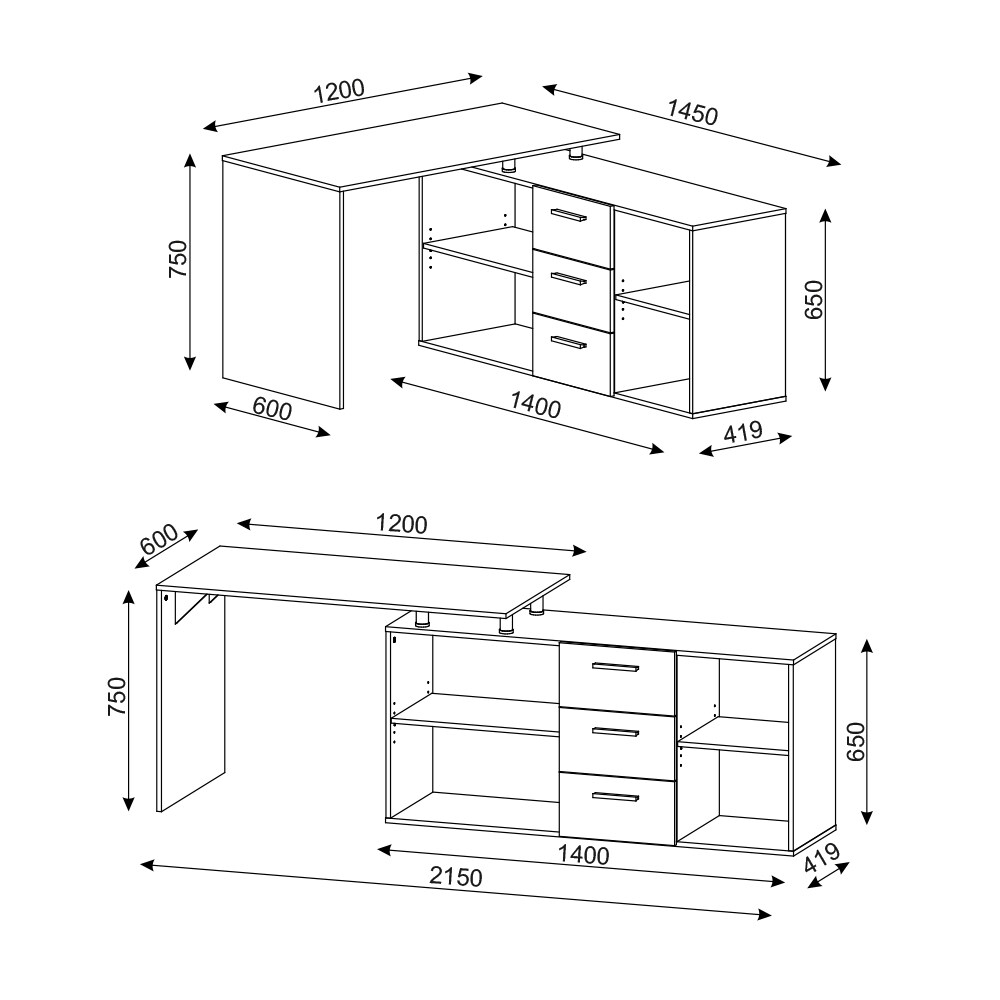 Vicco Eckschreibtisch Schreibtisch Bürotisch Dante Winkelschreibtisch PC-tisch