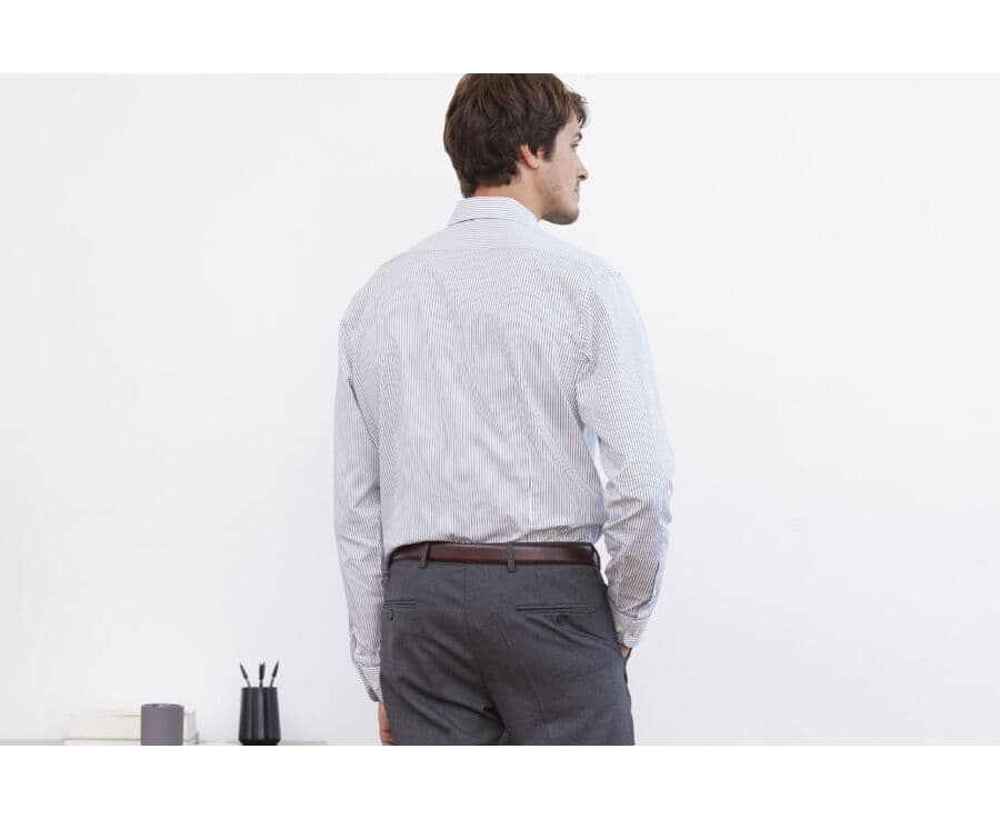 Chemise homme blanches à rayures vertes foncées - GEOFFROY