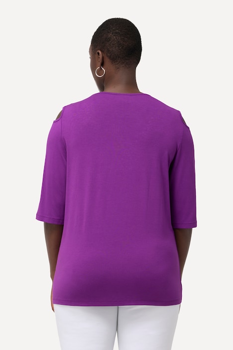 T-Shirt, Ziersteine, A-Linie, V-Ausschnitt, Halbarm