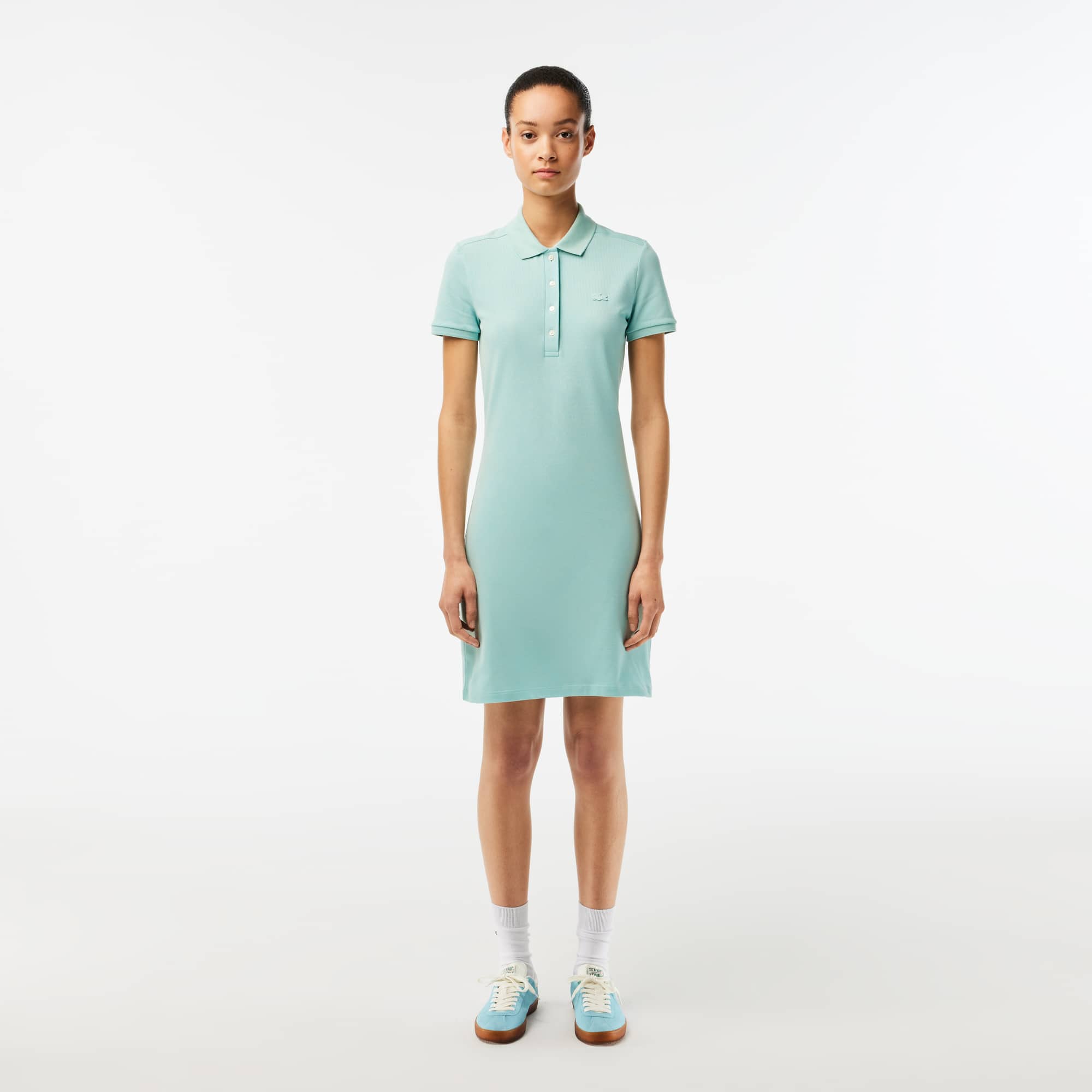 Robe polo en piqué de coton stretch Robes & Jupes - Vert - Lacoste - Femme