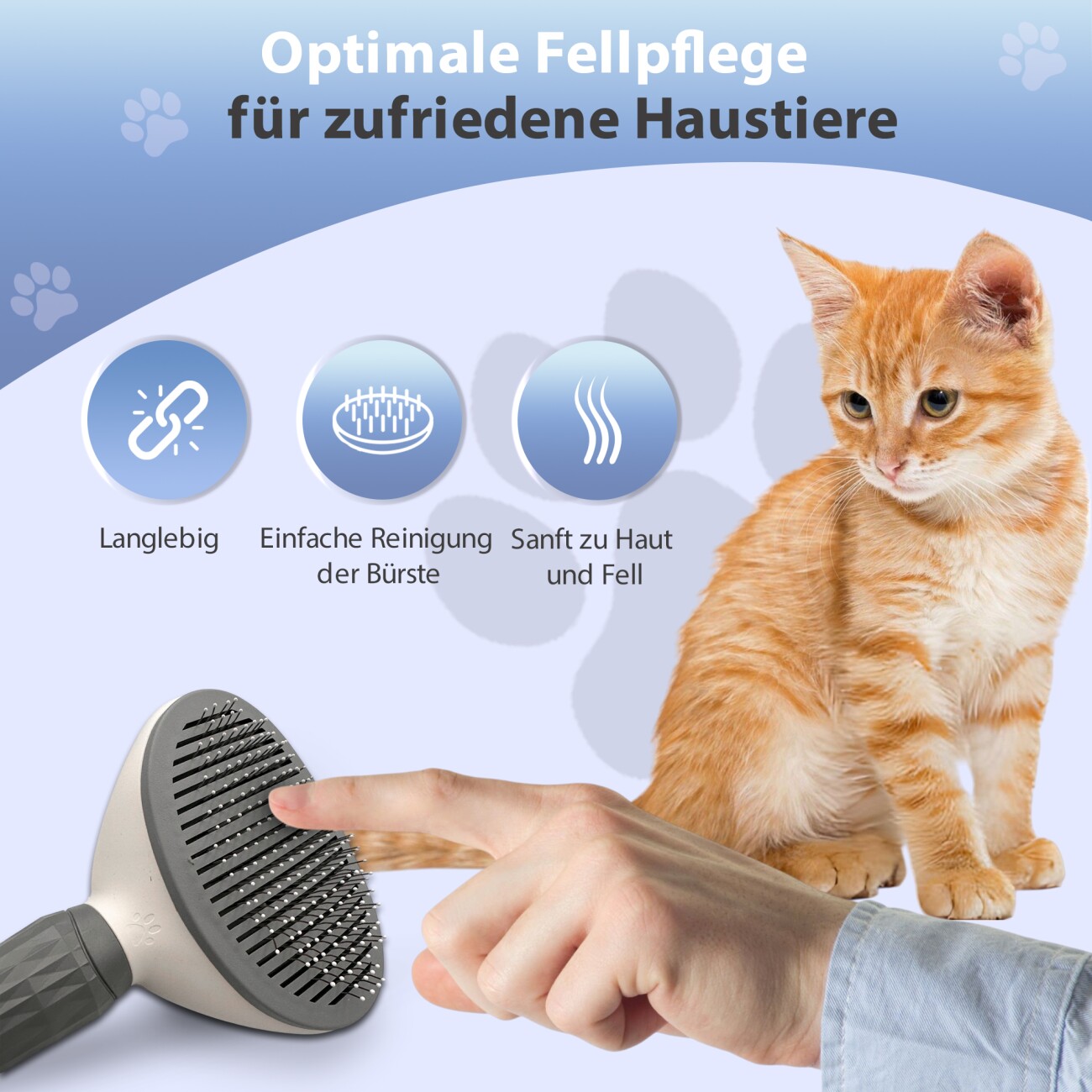 Petsation Tierbürste mit One-Touch-Reinigung