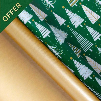 Trees On Green Rollwrap Pack X2 3M Rollwraps & 6 Gift Tags