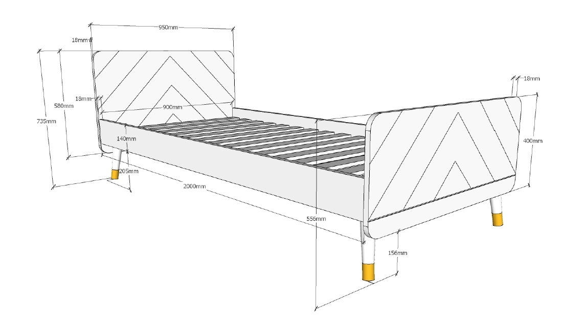 Einzelbett BILLY - grau - 90x200 cm