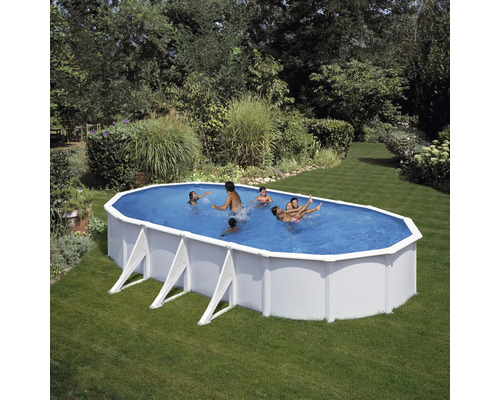 Opbouwzwembadset van staalwand Planet Pool Vision-Pool Classic Solo ovaal 730x375x120 cm incl. ingebouwde skimmer wit