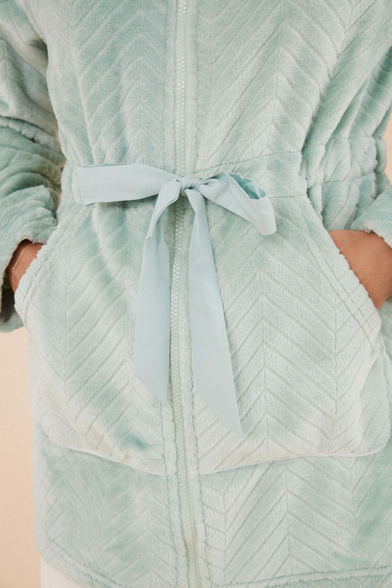 robe de lã texturizada com zíper verde