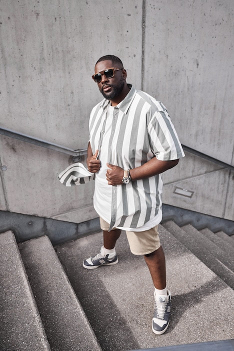 STHUGE Streifenhemd, Halbarm, Modern Fit, Kentkragen, bis 8 XL