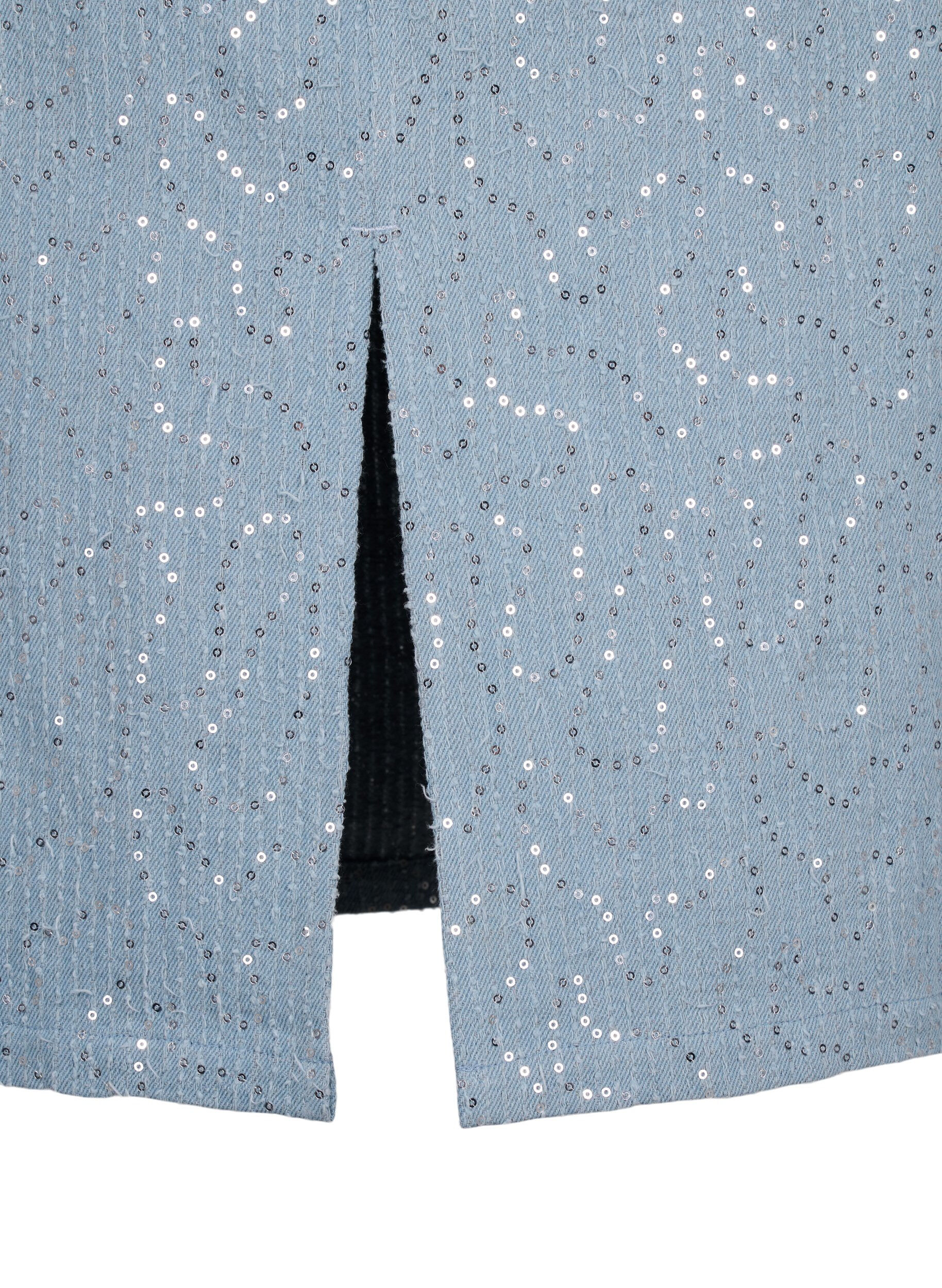Denim nederdel med slids og pailletter