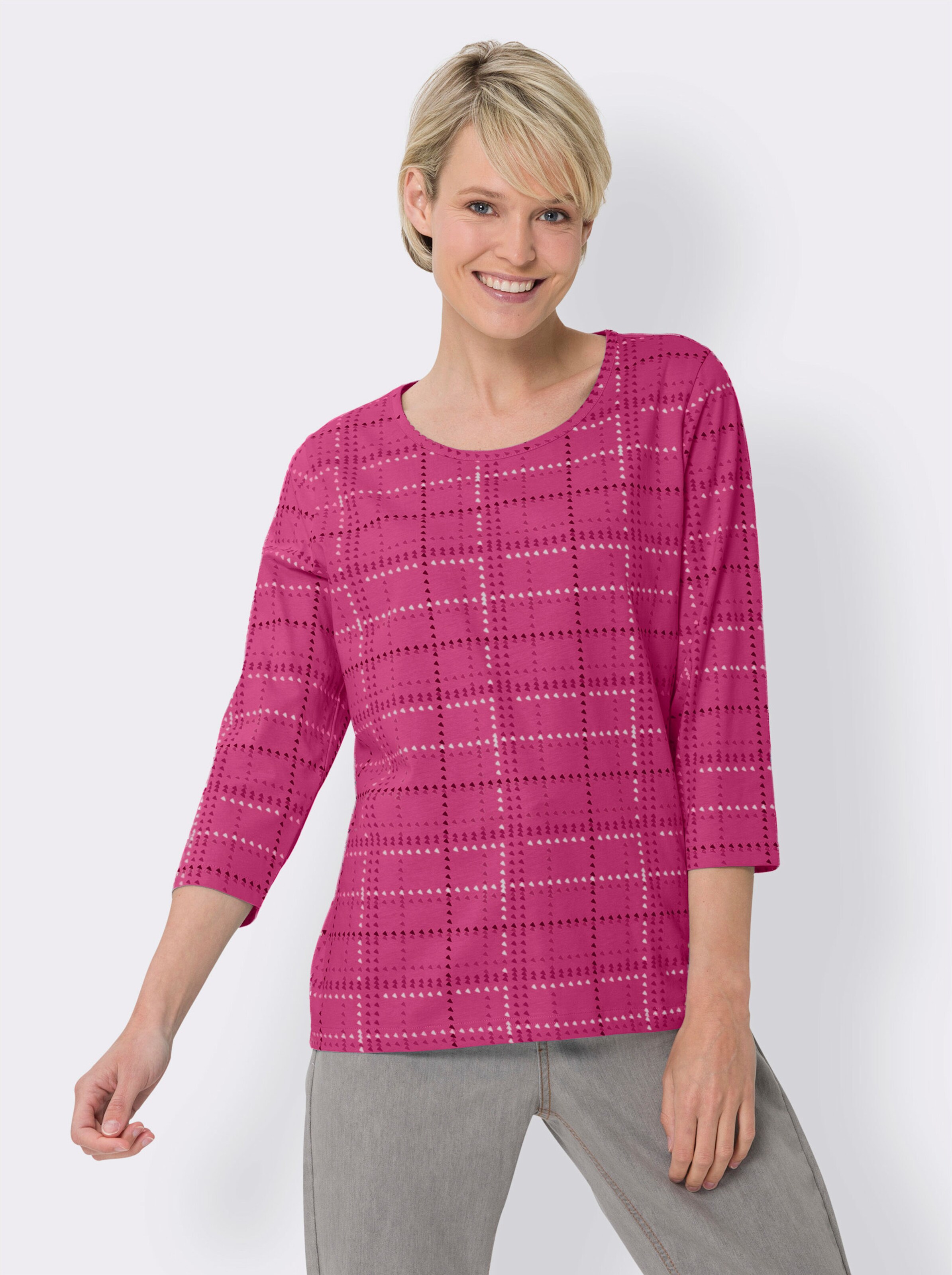 34-Arm-Shirt mit Karo-Muster