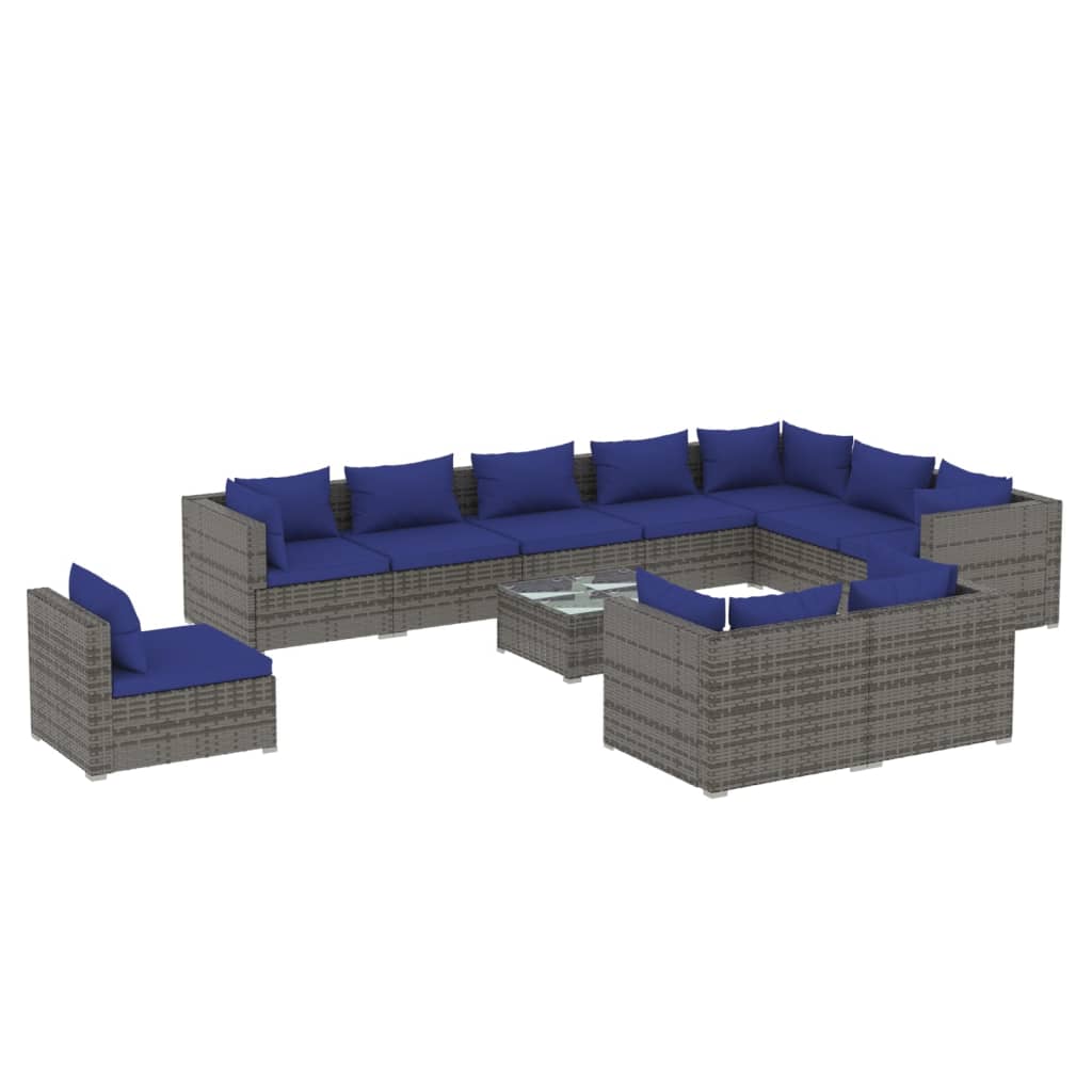 Salon de jardin meuble d'extérieur ensemble de mobilier 11 pièces avec coussins résine tressée gris