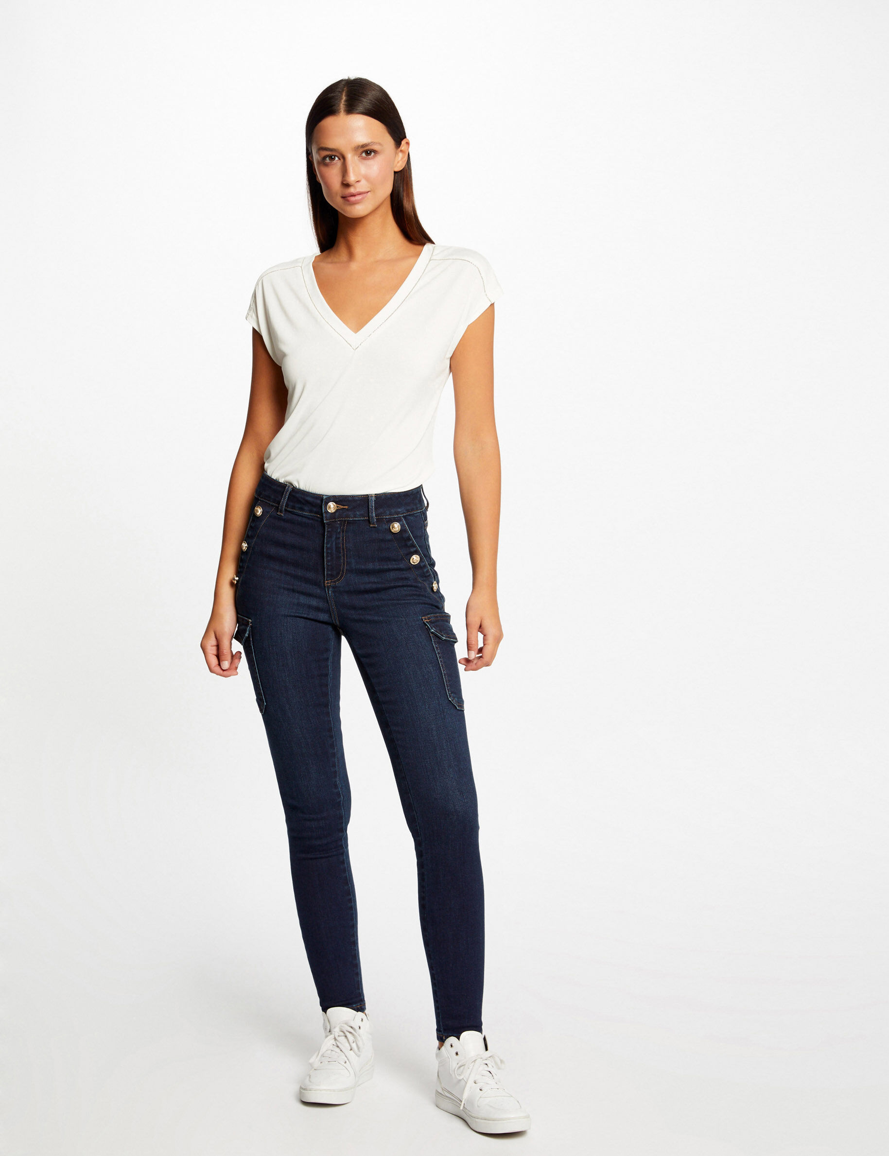 Jeans cargo skinny à ponts jean brut femme - jean_brut