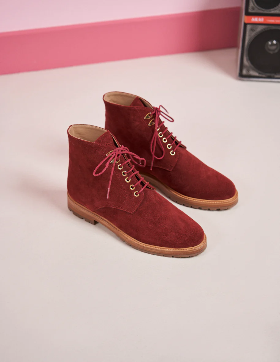 Bottines à lacets Laurène - Suède brique