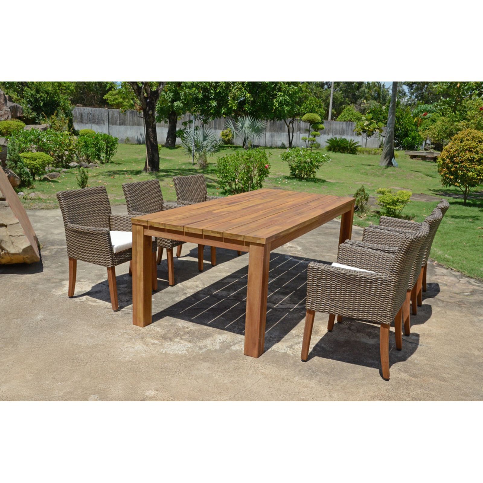7-teiliges Gartenmöbel-Set PALA - braun-weiß - Akazie - Polyrattan -