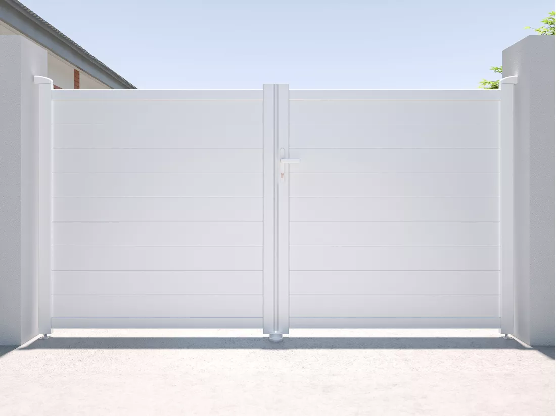 Portail électrique battant aluminium plein L305 x H166 cm blanc - NAZARIO