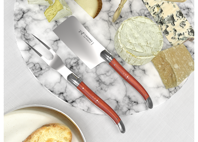 Service à fromage Laguiole avec un manche en bois de rose et mitres en acier inoxydable