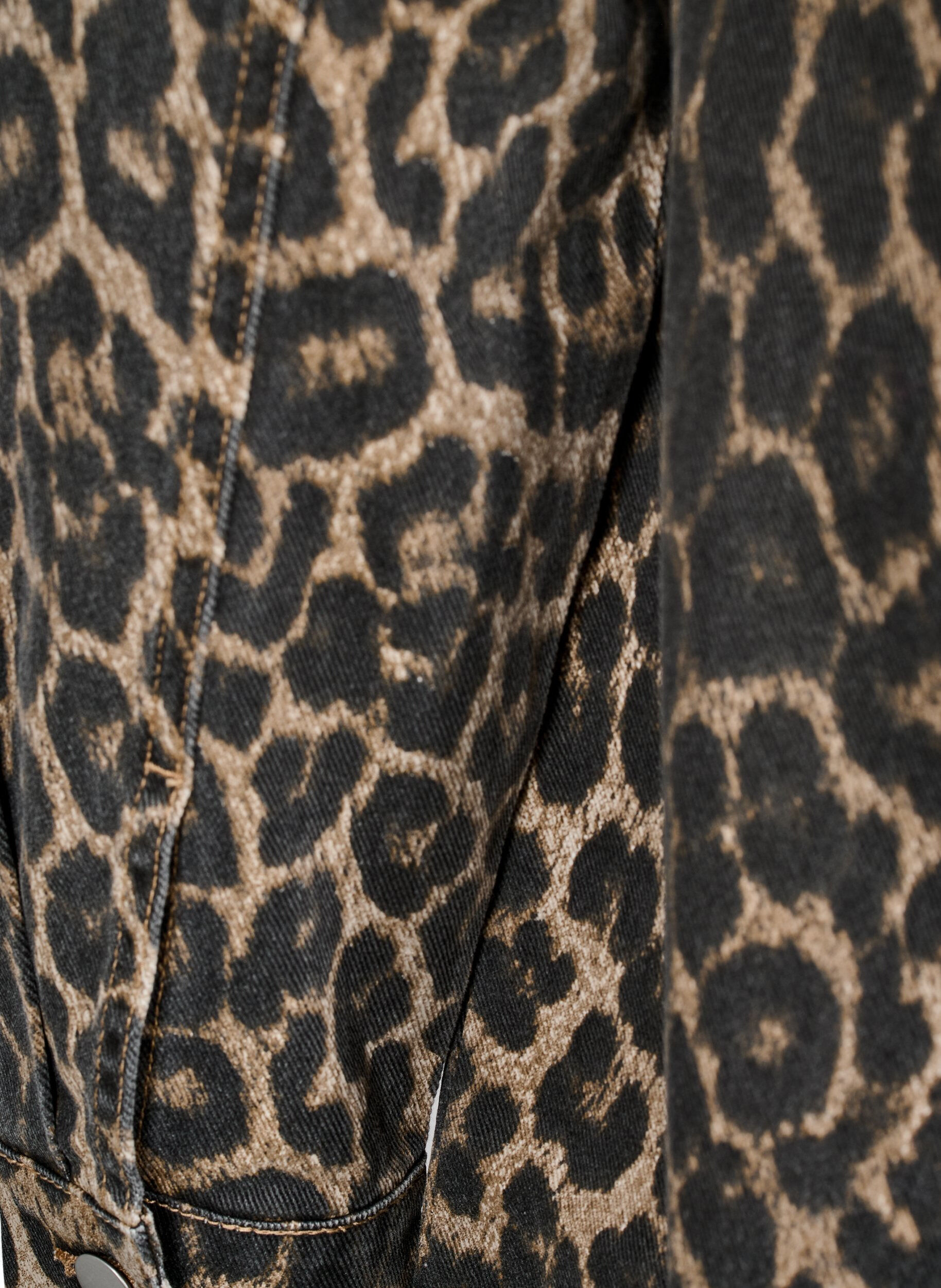 Langærmet denimkjole med leopardprint