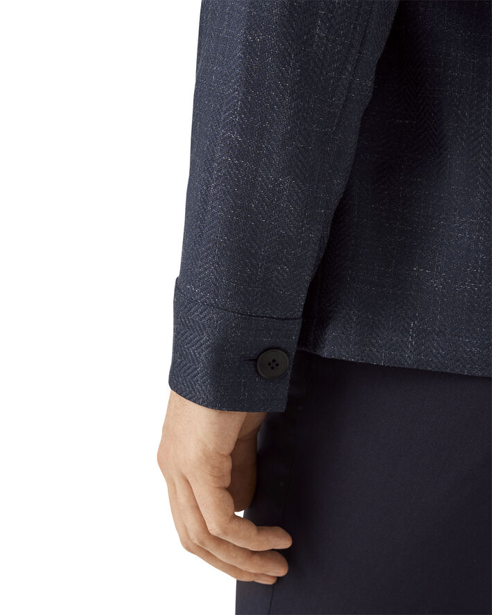 ETON Navy Blue Wool Linen Drawstring Overshirt Blå