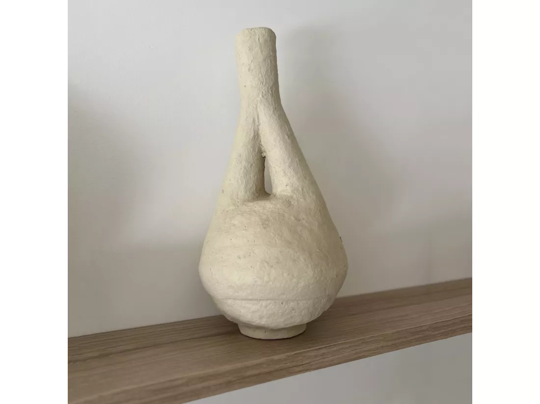 Now's Home - Vase Decoratif En Papier Mache Sable Fait Main 22x22x45cm Tenere