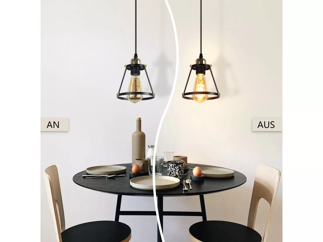 NETTLIFE Suspension E27 noir Diam.15cm vintage métal pour salle à manger cuisine salon restaurant 150cm