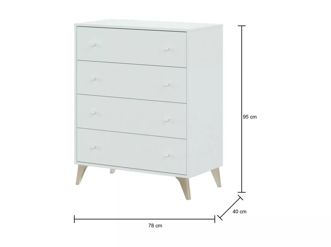 Commode Dcarus, commode 4 tiroirs, Commode pour la chambre, Commode moderne, 78x40h95 cm, Blanc
