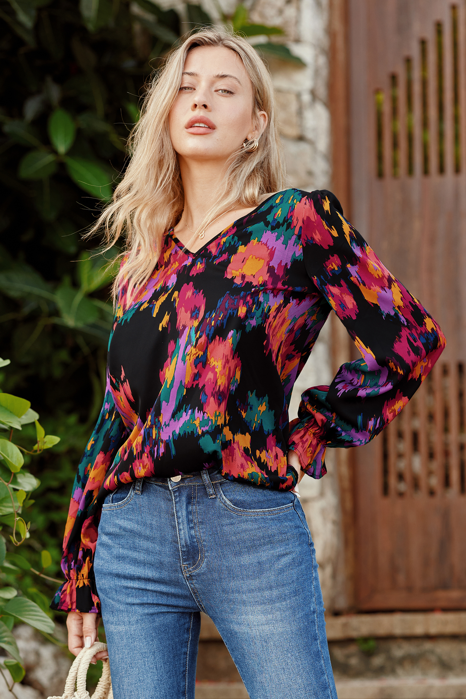 Blouse à motif aquarelle abstrait