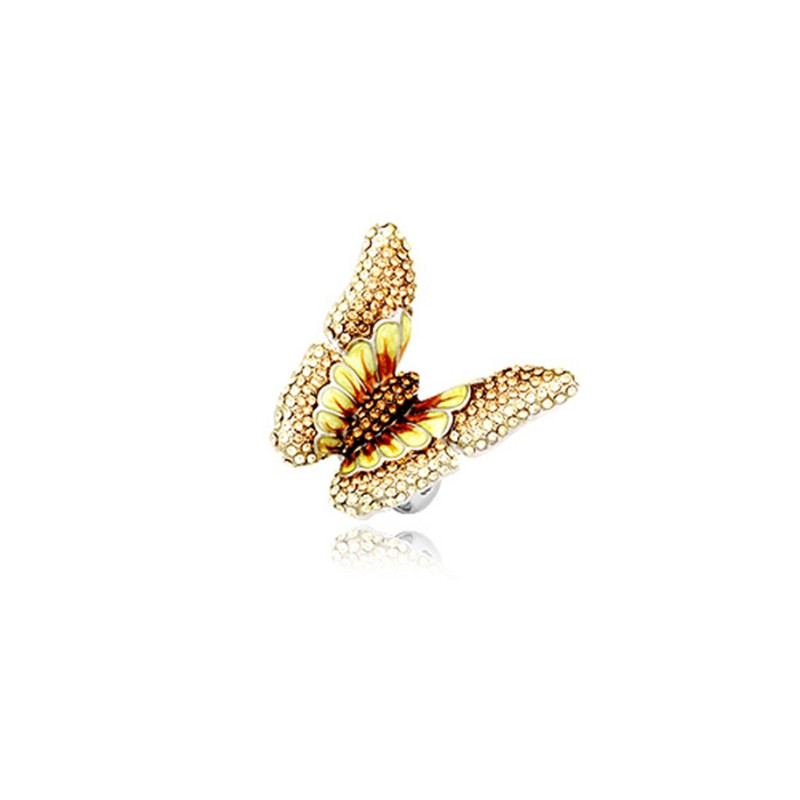 Bague Papillon Cristal Jaune et Plaqué Rhodium
