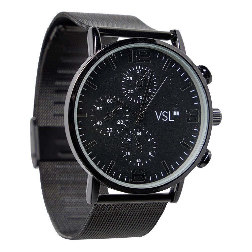 Montre ronde bracelet milanais métal noir