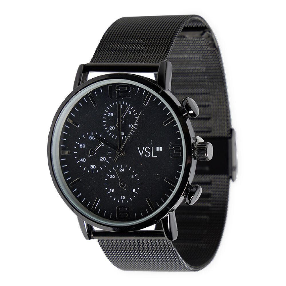 Montre ronde bracelet milanais métal noir