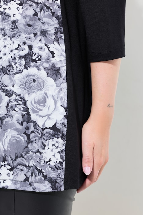 Blusenshirt, Satin mit Blütenmuster, Jerseyrücken