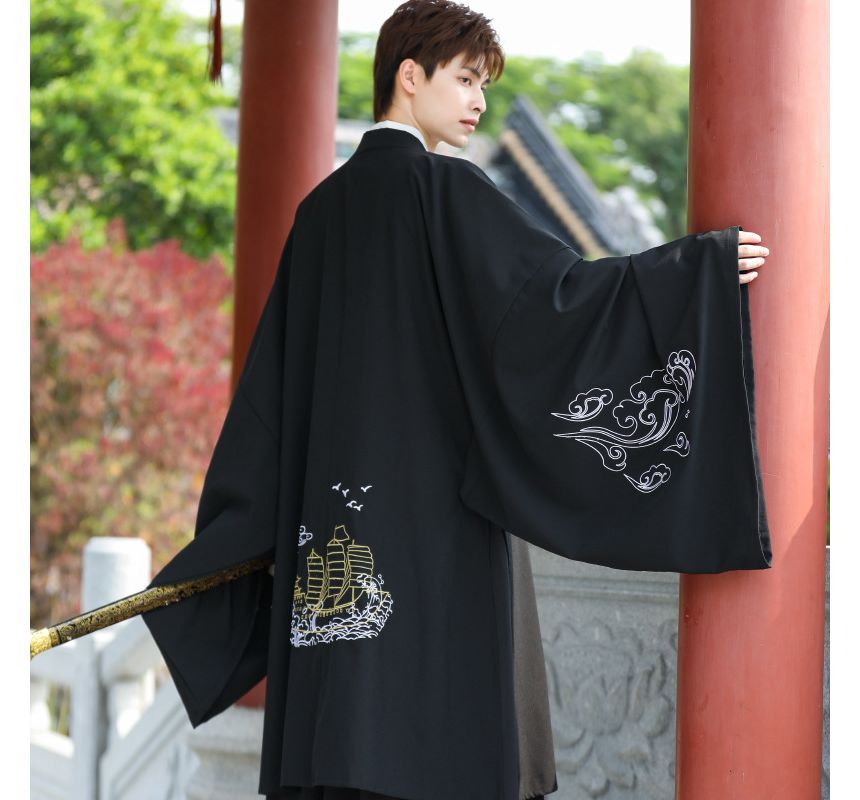 Tangier - Schip geborduurd Hanfu gewaad / Top met lange mouwen / Maxi rok / Arm mouwen / Set