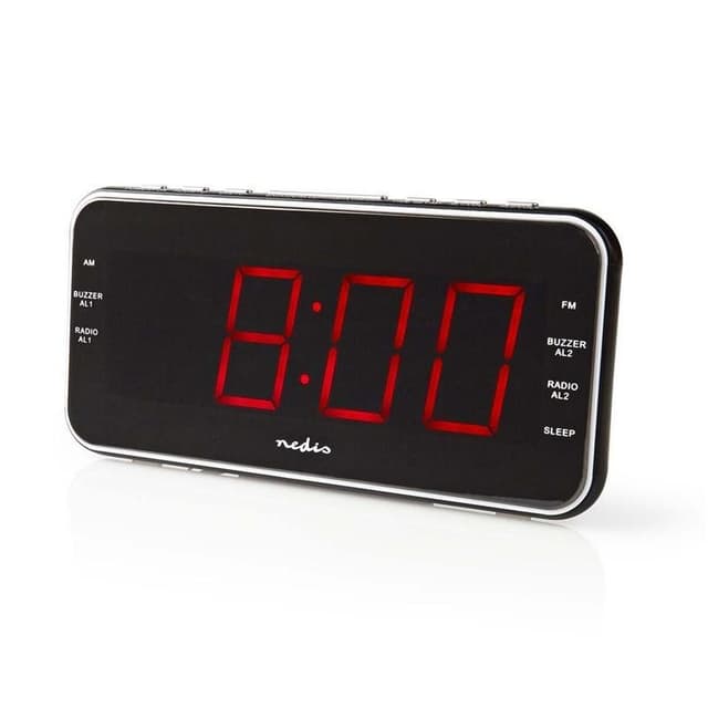 Nedis Digital vækkeur Radio | LED Display | 1x 3.5 mm Audio Input | Tidsprojektion | AM / FM | Snooze funktion | Sleep timer | Antal alarmer: 2 | Sort