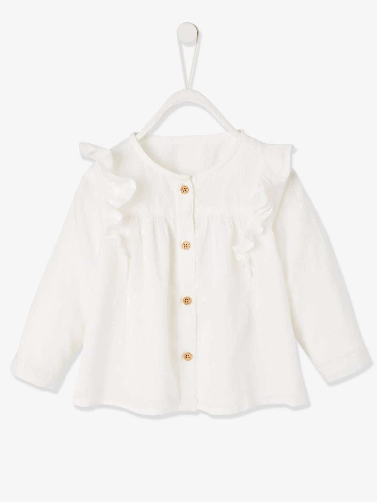 Blusa branca lisa e clara com babado para bebê menina